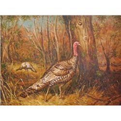 MWF39 FRAMED OIL ON CANVAS ~WILD TURKEY~