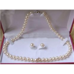 8-9mm white pearl necklaces & earrings se