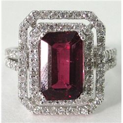 An 14K White Gold Rubelite and Diamond Ring