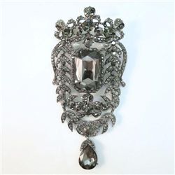 Huge 4.5 inch Black Swarovski Crystal Floral Design Bro