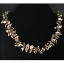 ELEGANT PEACOCK BLACK PETAL BAROQUE PEARL NECKLACE MWF1