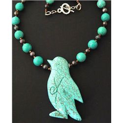 Unique Hand Carved Bird Turquoise gemstone and Bead Nec