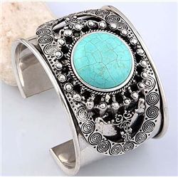 Turquoise and Silver Bangle Cuff Bracelet mwf2027