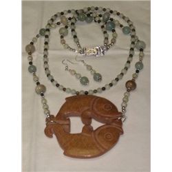 Detailed Hand Carved Fish Pisces Agate & Amazonite 2 St