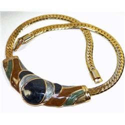 Vintage 80s Style Enamel and Gold Tone Necklace