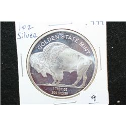 Golden State Mint "Buffalo Nickel" Silver Round; .999 Fine Silver 1 Oz.