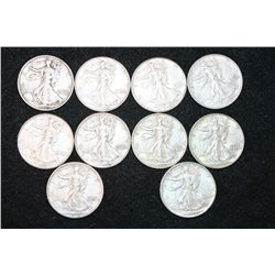 Walking Liberty Half Dollar; Various Dates & Conditions, Lot of 10