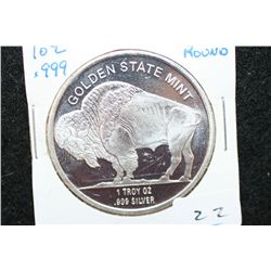 Golden State Mint "Buffalo Nickel" Silver Round; .999 Fine Silver 1 Oz.