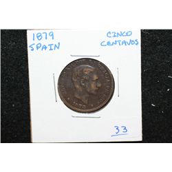 1878 Spain Cinco Centavos Foreign Coin