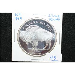 Golden State Mint "Buffalo Nickel" Silver Round; .999 Fine Silver 1 Oz.