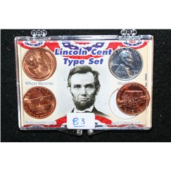 Lincoln Cent Type Set W/Wheat Back, Steel, Memorial & Log Cabin, Lot of 4