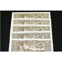 Brasil Cinco Cruzeiros Foreign Bank Note, Lot of 5