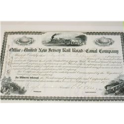 Office of the United New Jersey Rail Road and Canal Co. Stock Certificate Dated 1878