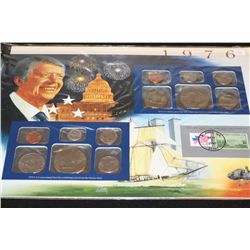 1976 US Mint Coin Set Commerating Jimmy Carter Elected President; P,D&S Mints, UNC W/Postal Stamp Da