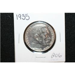 1935 German 5 Reichsmark; Silver