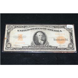 1922 United States Note $10, Gold Seal, Large Billegas Bill
