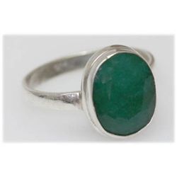 Natural 18.45 Ctw Emerald Oval Ring .925 Sterling