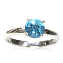 Natural 0.75ctw Blue Topaz Round .925 Sterling Ring