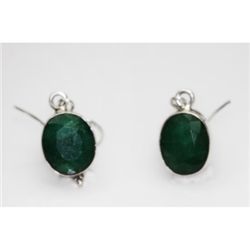 NATURAL 3.30 GRAMS EMERALD OVAL EARRINGS .925 STERLING