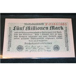 1923 German Funf Millionen Mark Foreign Bank Note