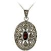 Glitzy Rocks Sterling Silver Marcasite and Garnet Oval Locket Necklace