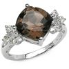 Sterling Silver Genuine Smokey Quartz and White Topaz Ring