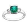Sterling Silver Created Emerald and Diamond Ring