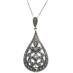 Sterling Silver Marcasite Filigree Teardrop Necklace