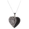 Image 1 : Sterling Silver Onyx and Marcasite Heart Locket Necklace
