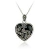Image 1 : Sterling Silver Onyx and Marcasite Heart Necklace