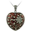Sterling Silver Red Enamel and Marcasite Heart Necklace