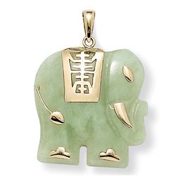 14k Yellow Gold Green Jade Elephant Pendant