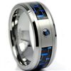 Tungsten Carbide Men's Sapphire Black and Blue Carbon Fiber Band