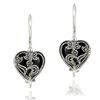 Sterling Silver Marcasite and Onyx Heart Earrings