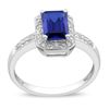 10k White Gold Created Sapphire and Diamond Accent Ring