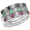 Sterling Silver Emerald, Ruby and Sapphire 3-ring Set