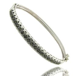 Sterling Silver Marcasite Line Bangle Bracelet