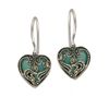 Sterling Silver Marcasite and Turquoise Heart Earrings