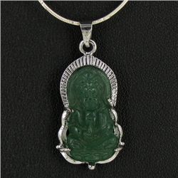 20twc Green Jade Buddha White Gold Vermeil Pendant (JEW-3598)