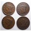 Image 1 : 4 diff large cents 1837 Matron head F,1842 Med. date F,1852 VF,1853 VF/XF