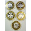 Image 1 : 5 SILVER CASINO TOKENS FEAT. FAMOUS PEOPLE