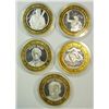 Image 2 : 5 SILVER CASINO TOKENS FEAT. FAMOUS PEOPLE