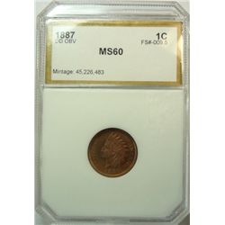 1887 DOUBLE DIE OBVERSE LINCOLN CENT RARE PCI MS-60