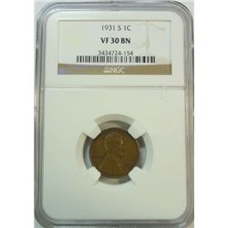 1931S Lincoln penny  NGC30BN