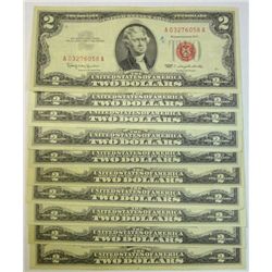 ( 10 ) $2.00 RED SEAL NOTES VF OR BETTER