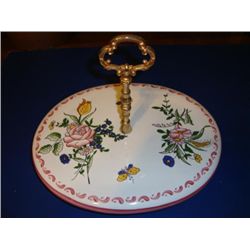French hand painted earthenware cheese platter signed b