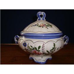 French hand painted earthenware tureen signed