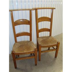 Pair of French prayer chairs rush seat cir 1870