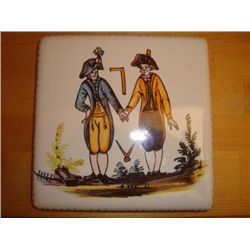 French masonic table mat earthenware w painted symbols