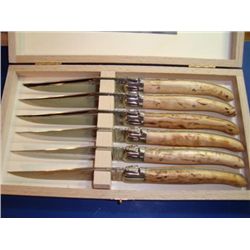 Set 6 authentic French Laguiole steak knives birch